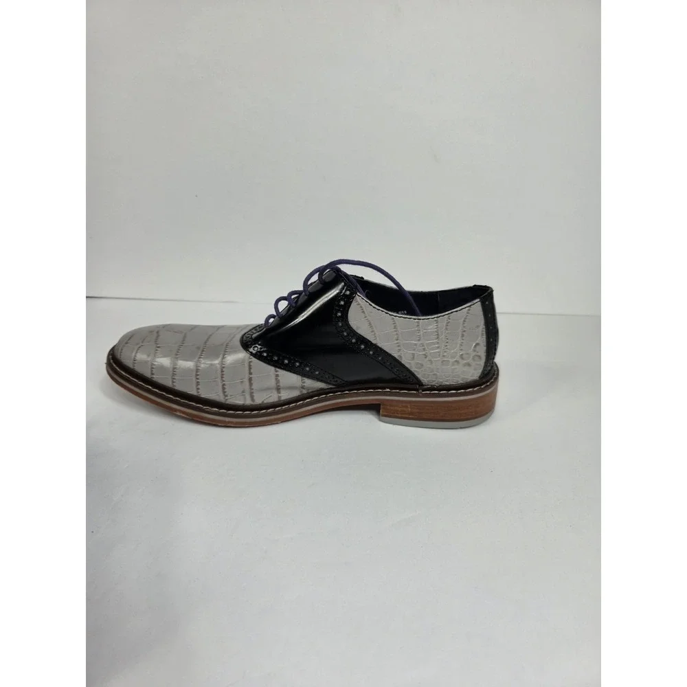 Cole Haan Colton Saddle Oxford shoe  gray croc-embossed /Black  9.5 Men  Rare